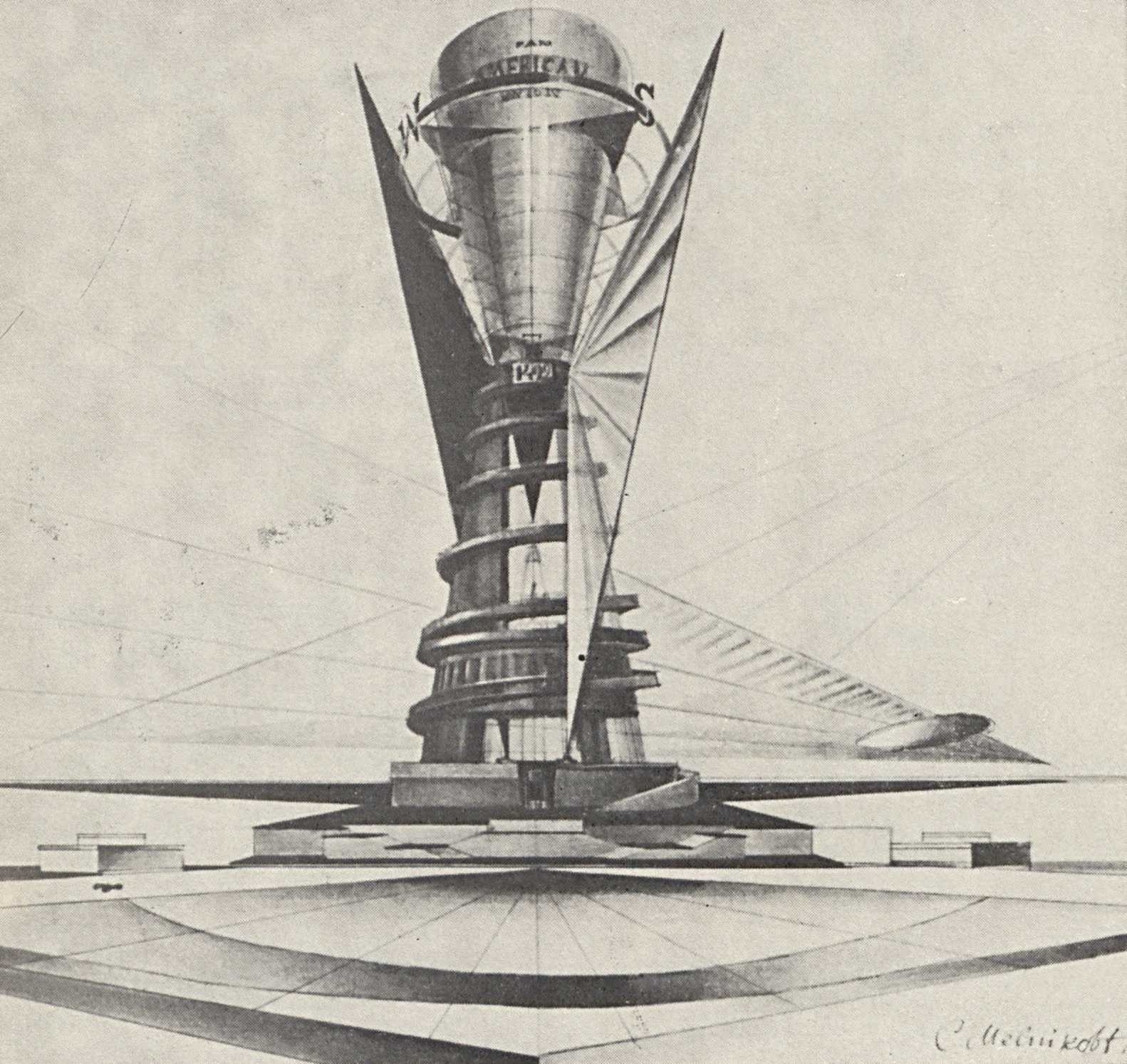 Архитектор К. Мельников Проект памятника X. Колумбу. 1939